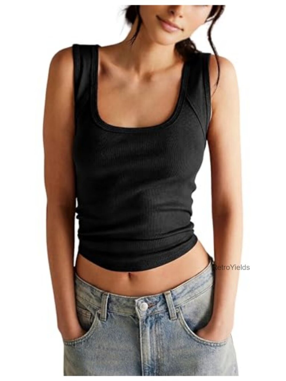 Women's Sleeveless Scoop Neck Ribbed Tank Top Lightweight Fitted Cami